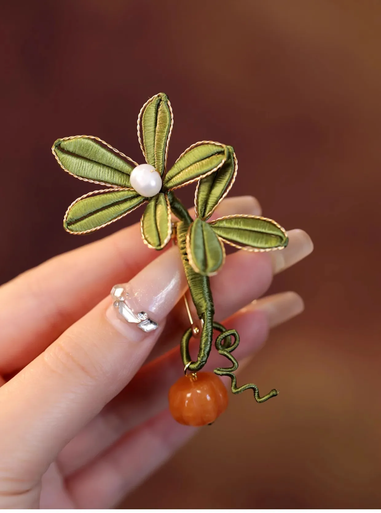 FXLRY High-end Coat Pearl Brooch Original Handmade Wwrapped Pumpkin Small Pin Sweater Corsage Accessories