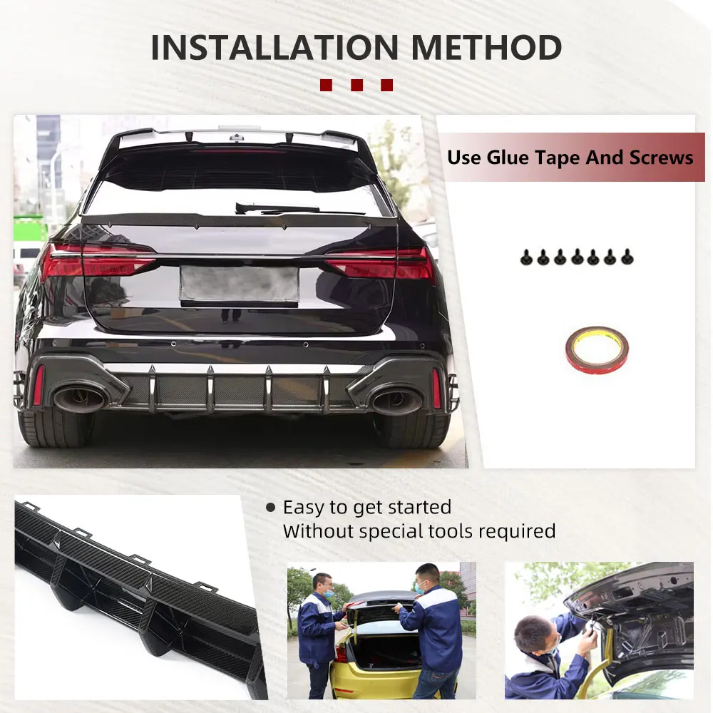 Dry Carbon Car Rear Bumper Diffuser Lip Spoiler for Audi RS6 C8 Avant 2019-2021 Rear Diffuser Lip Splitters Protector view 3