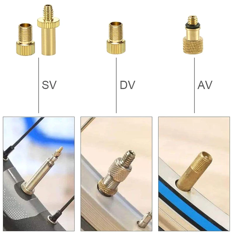 구리 자전거 밸브 어댑터 세트, 자전거 타이어 펌프 어댑터 키트, 팽창기 펌프 액세서리, 밸브 어댑터, SV AV DV, 신제품 1 세트