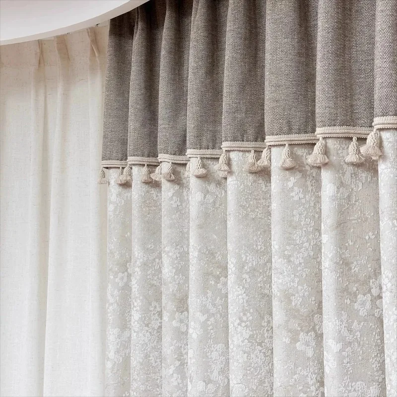 Milk Tea Color Printed Mosaic Curtains for Living Room Bedroom Partition Curtain Customized Balcony French Window Curtain