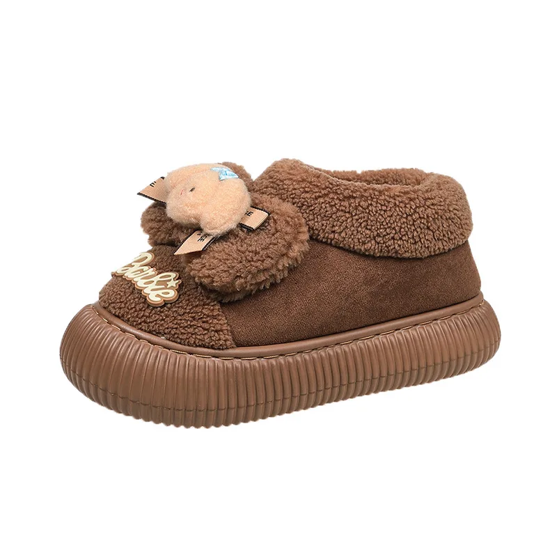 Winterschuhe für drinnen und draußen für Mädchen 2025 |   Koreanische Baumwollstiefel im süßen Stil |   Rutschfeste warme Hausschuhe mit klobiger Sohle