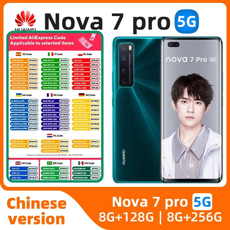 HuaWei-teléfono inteligente Nova 7 Pro 5G, Original, Kirin 985, 8GB de RAM, 128GB, 256GB de ROM, 4000mAh, Cámara principal de 64.0MP, NFC, usado