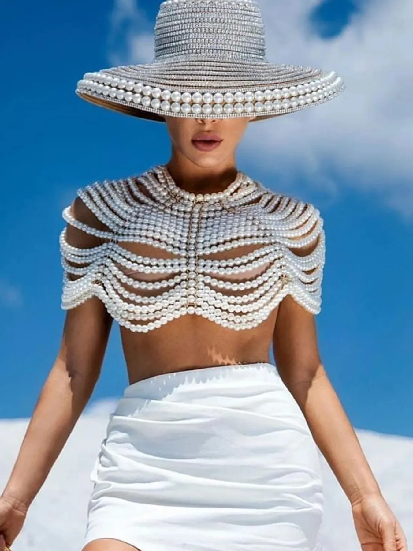 Chic Boho Faux Pearl Shoulder Body Chain for Women - Elegant Beachwear Accessory for Summer Parties