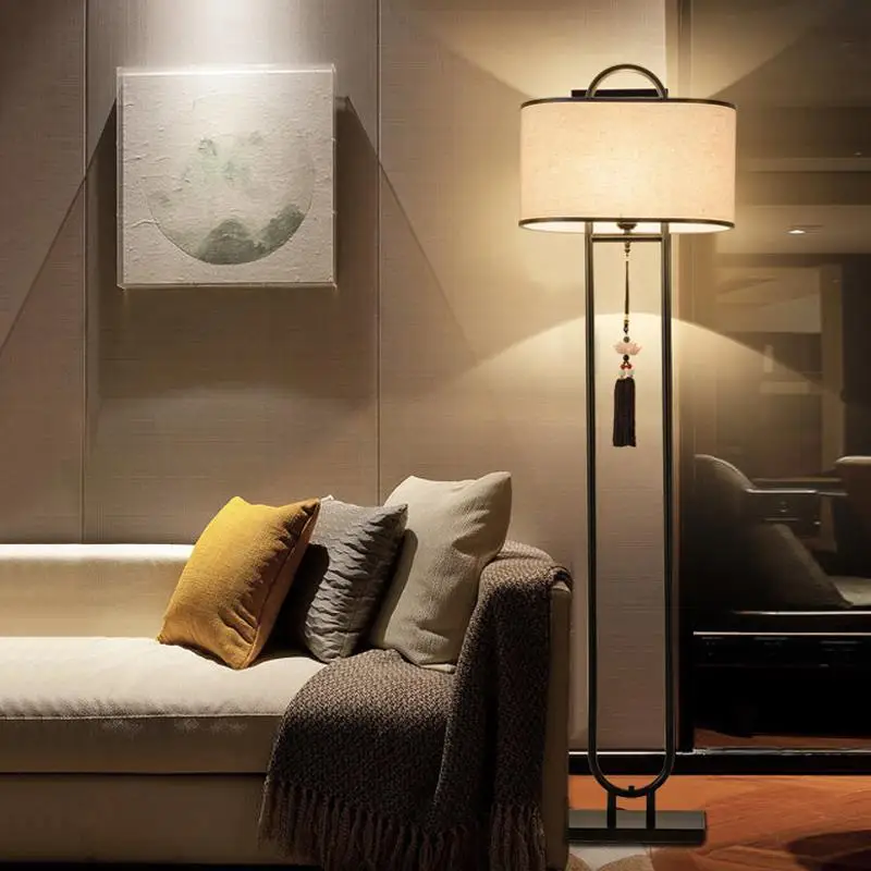 New Chinese Style Vintage Creative Wood Floor Lamp LED Living Room Bedroom Study Bedside Decor