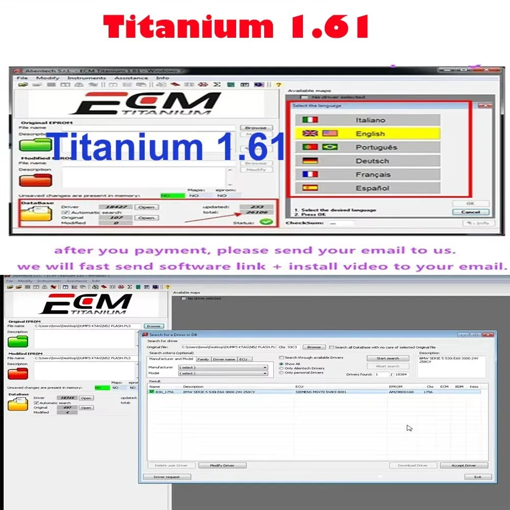 

2023 Newest ECM TITANIUM 1.61 With 26000 + Driver ECM 18259 Driver for ecu tool Send download link+installation video windows 10