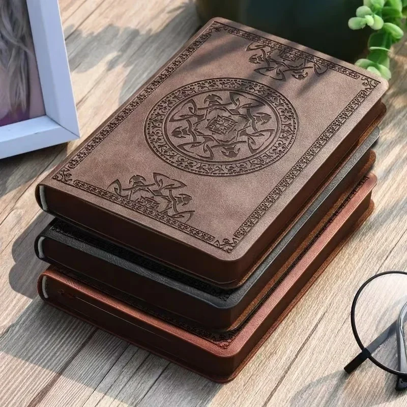 A6 PU Retro style pocket type mini notebook Stamping process leather writing book Portable notepad Office bookkeeping