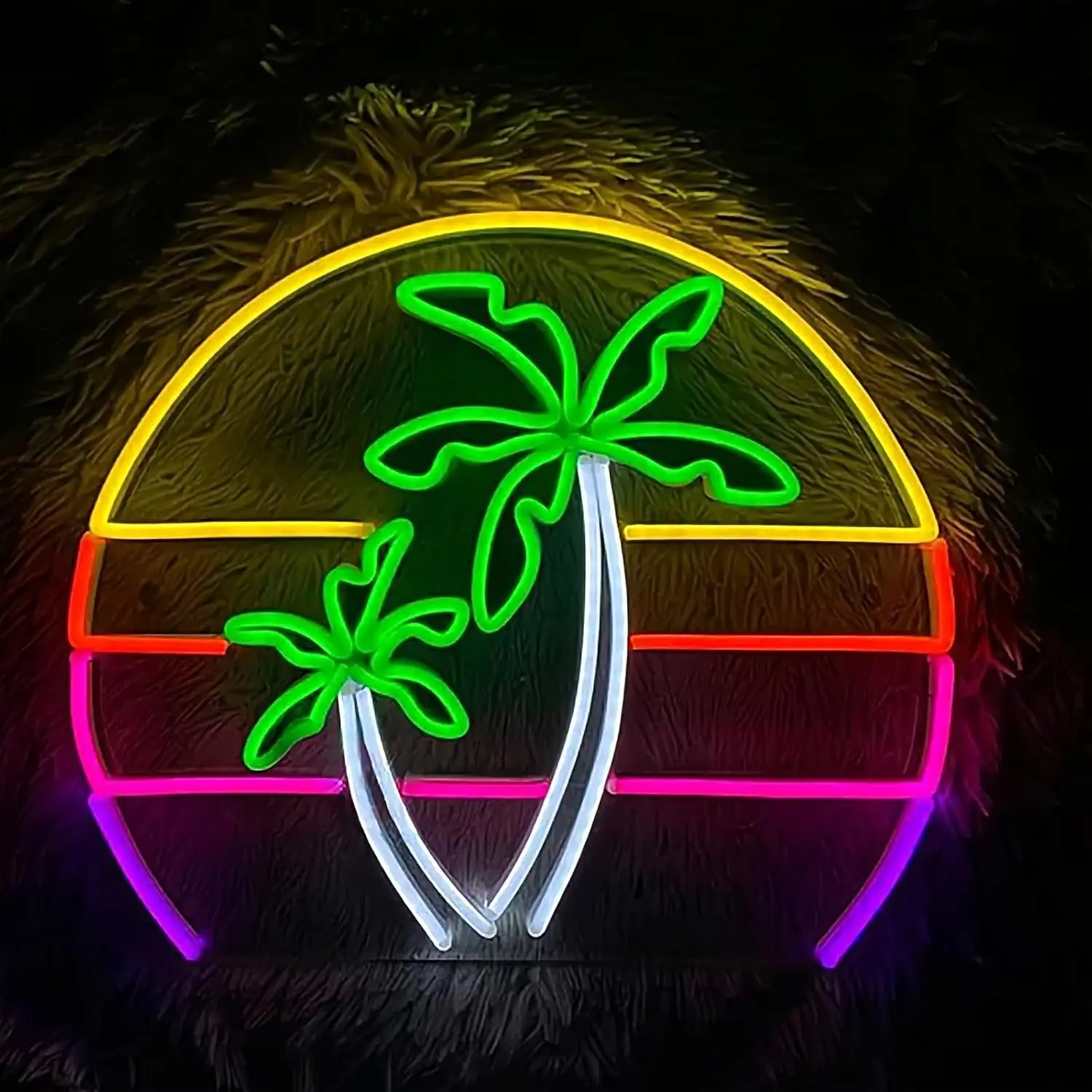Beach Palm Tree LED Neon Wall Light Hawaiian Tiki Bar Home Party Decor