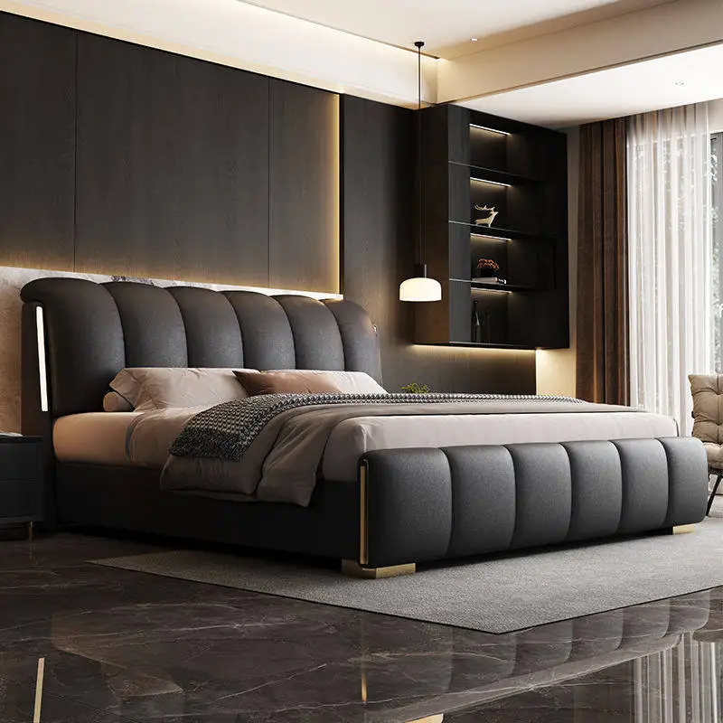 Leather Black Double Bed Mattress Sheets Simple Modern Frame Double Bed Storage Luxury Modern Cama Matrimonial Bedroom Furniture