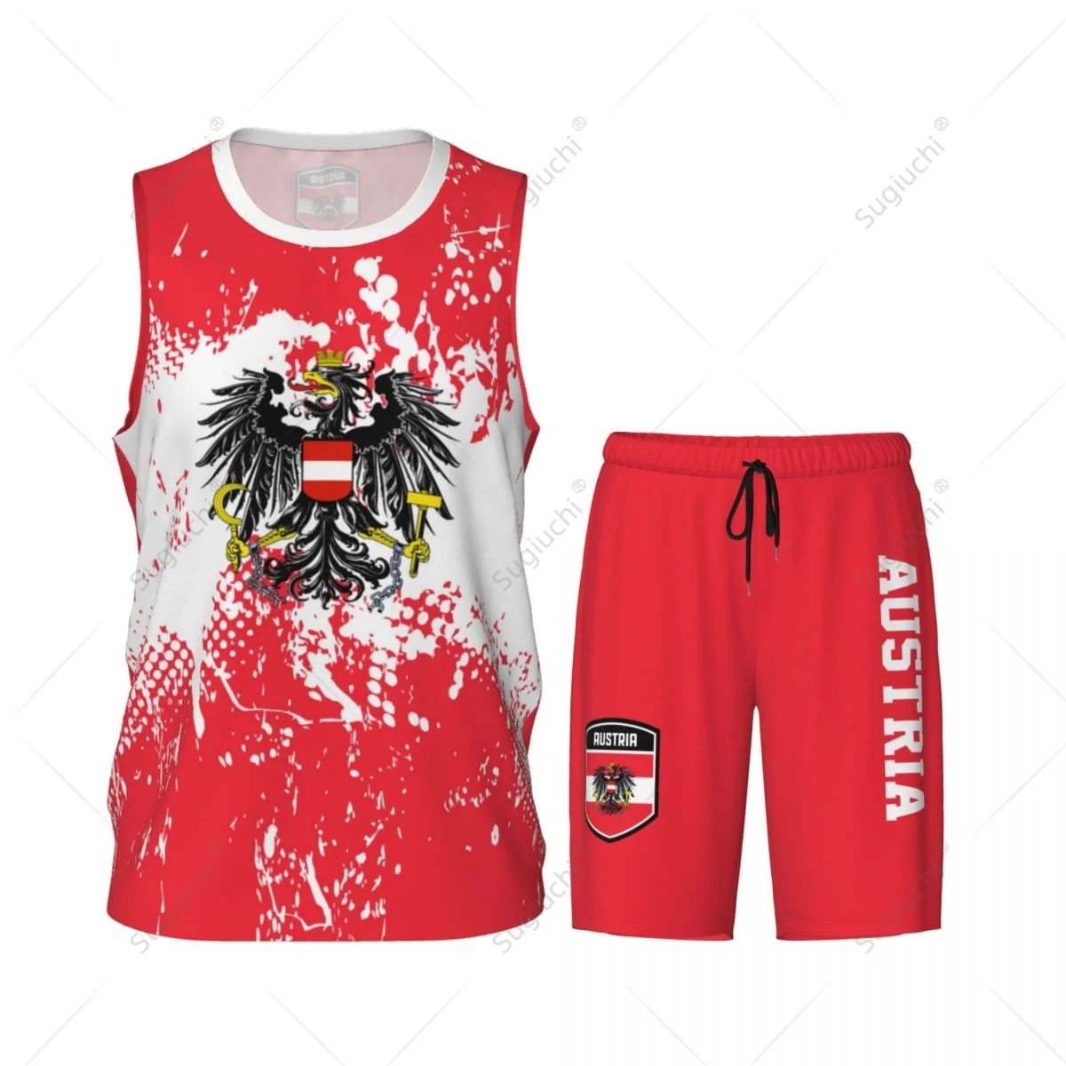 Austria Flag Grain Men Basketball Set Shirt & Pants Sleeveless