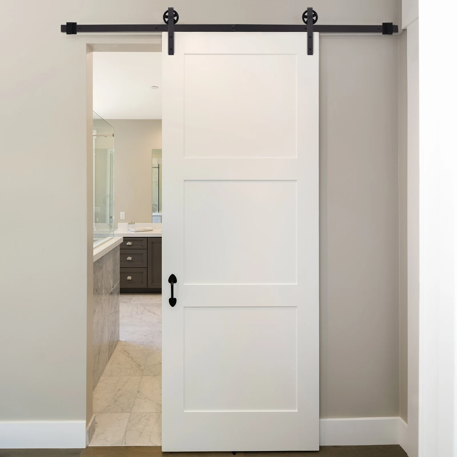 Kit de rieles HOMCOM para herrajes de puertas correderas, riel de acero al carbono para puertas correderas tipo granero, longitud en cm, color café