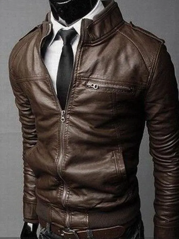 

Thiened Fce Inner Leather Jaet Men's Cleanfit Sle Faionable Slim Fit Biker Coat Autumn Winter Busin Casual Oute...
