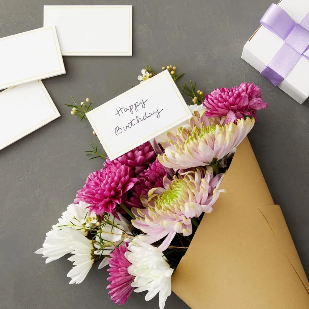 Best Paper Greetings Place Cards for Table Setting - 3.5 x 2 In Folded, Pack of 100, White & Gold - Wedding Name Cards for Recep