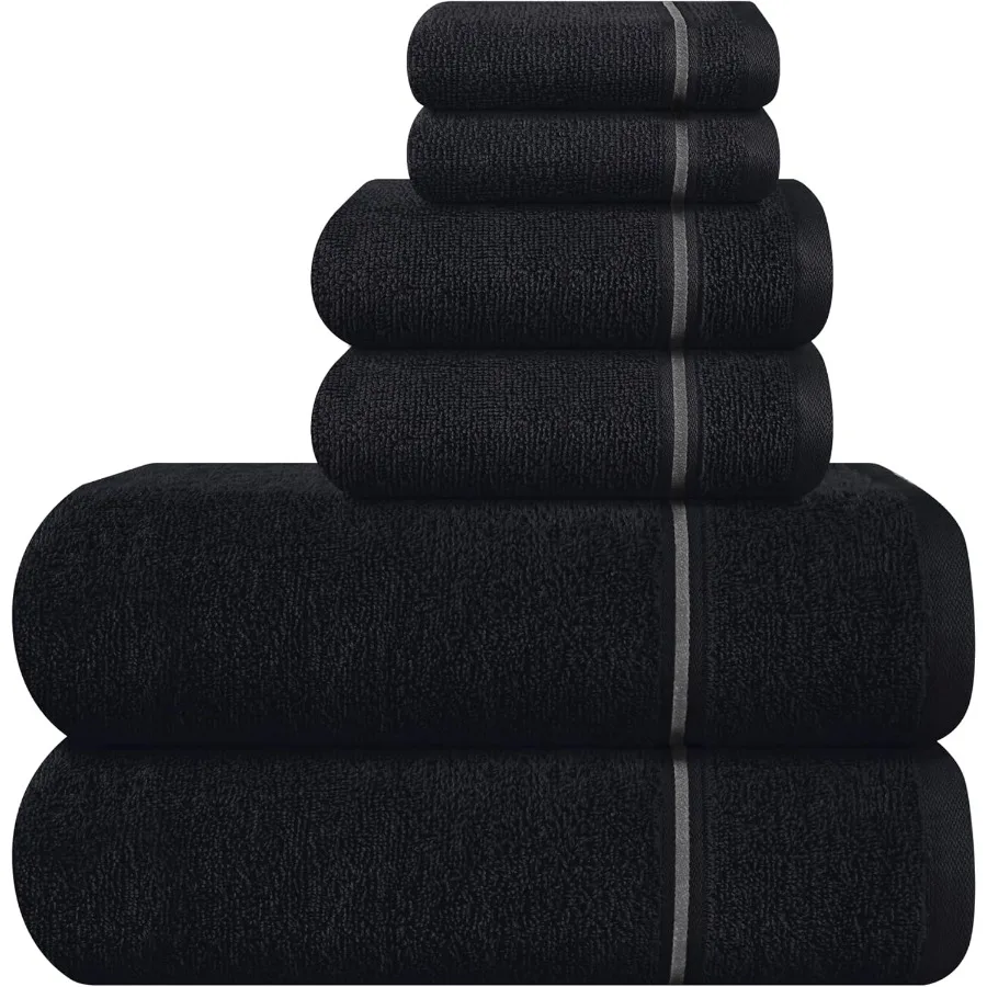 

Ultra Soft 6 Pack Cotton Towel Set with 2 Bath Towels 28x55 inch 2 Hand Towels 16x24 inch and 2 Wash Cloths 12x12 inch Perfect