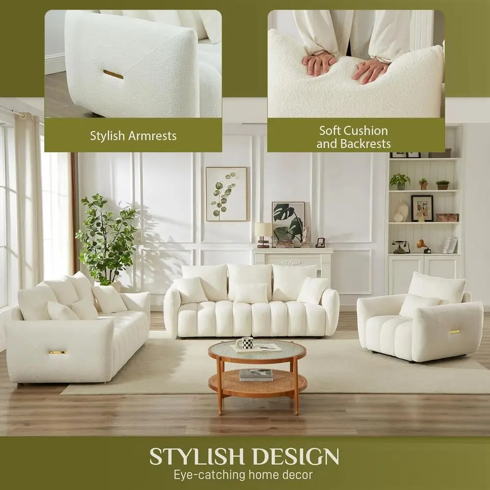 كرسي أريكة فردي من القطيفة الحديثة، أريكة ذات مقعد عميق كبير الحجم، كرسي بذراعين منجد مريح للمساحات المعيشة، بيج Whi #5