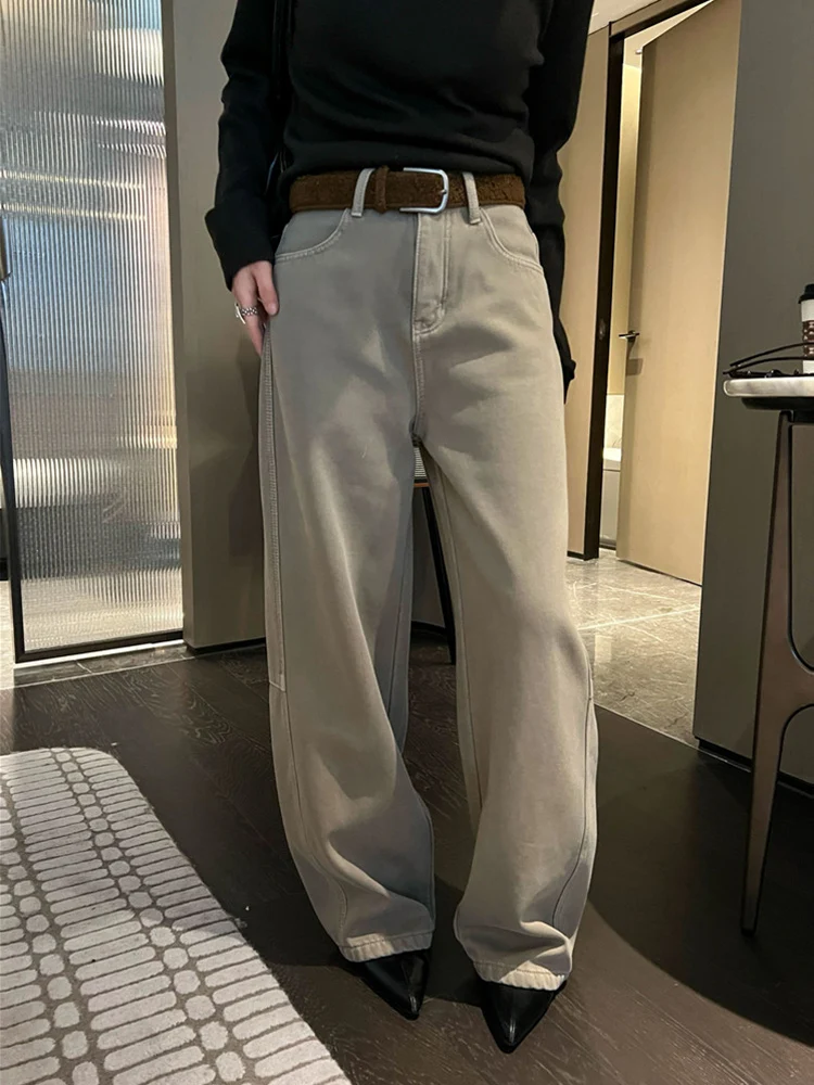 

Широкие джинсы с подкладкой Fce, женские модные зимние брюки с высокой талией, ретро Гонконгские повседневная одежда на молнии с застежкой-молнией