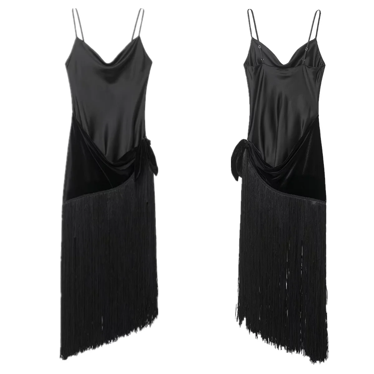 

Jenny&Dave 2026 Fashion Women's Satin Tassel Splicing Strap Dress Summer Dress,Elegant Party Dresses Vestidos Womens Dresses