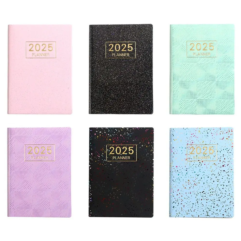 Bling-Mini cuaderno de bolsillo A7, cuaderno con Plan de Eficiencia en inglés 2025, Bloc de notas diario, 12 meses, 2025, planificador de horario