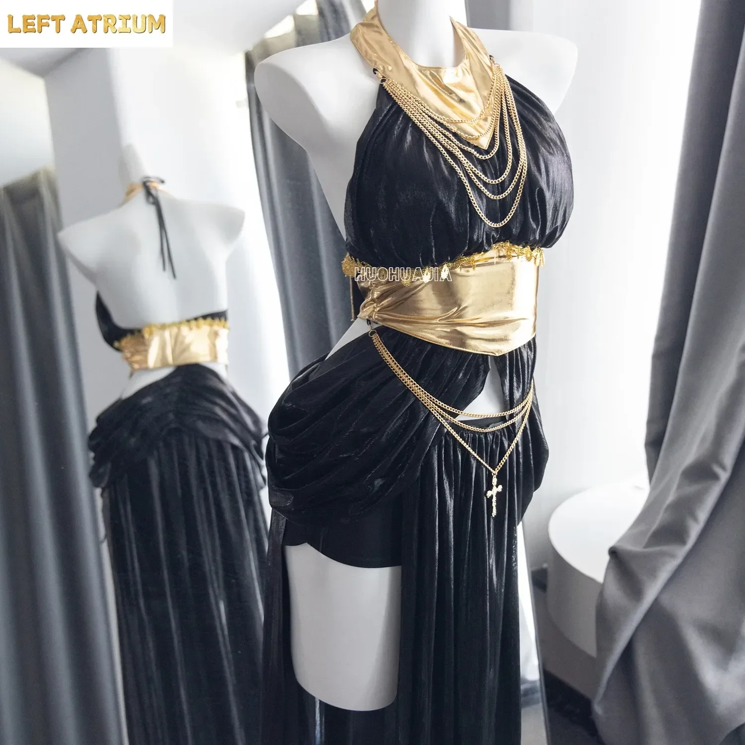 

Egyptian Goddess Sexy Uniform Cosplay Costume Nightdress with Chest Pad Halter Backless Lingerie Underwear for Girls Role Play