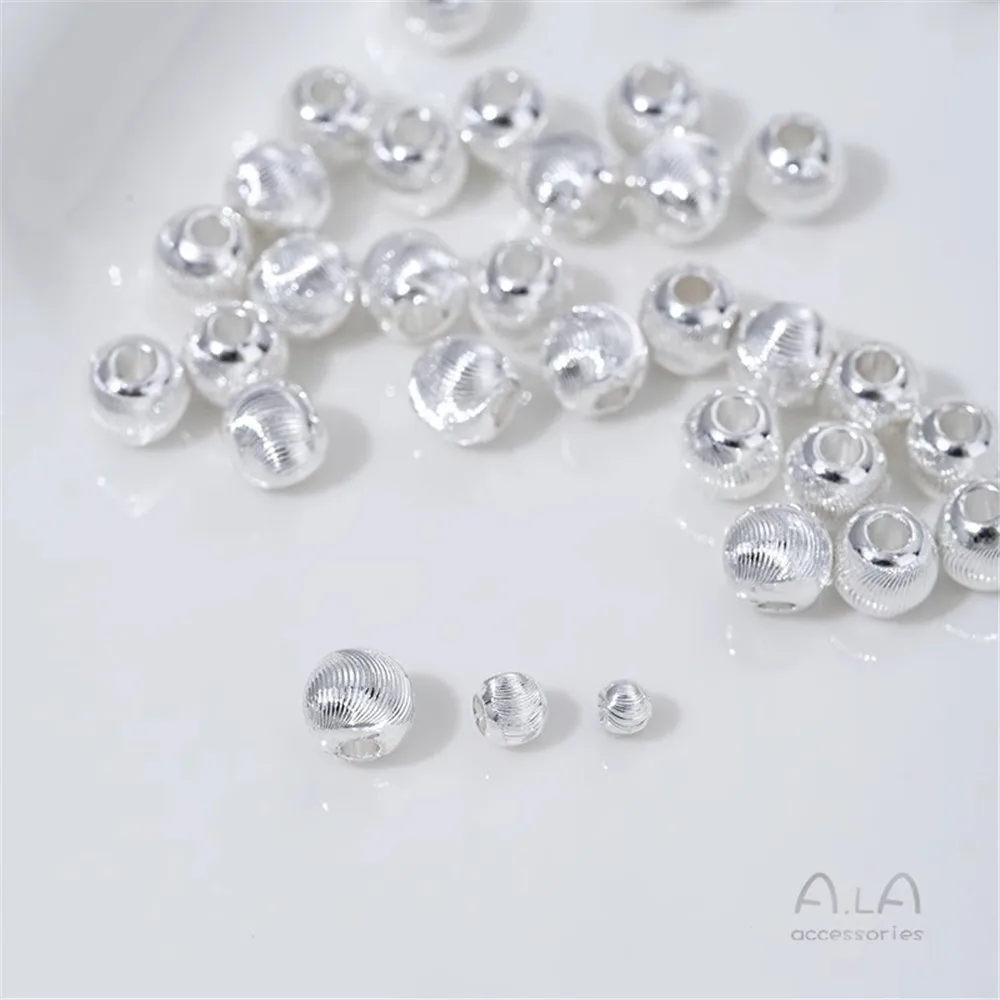 Z451 Silver Plated Fine Texture Cat Eye Cut Round Beads Brushed Spacer Beads DIY Jewelry Making Supplies