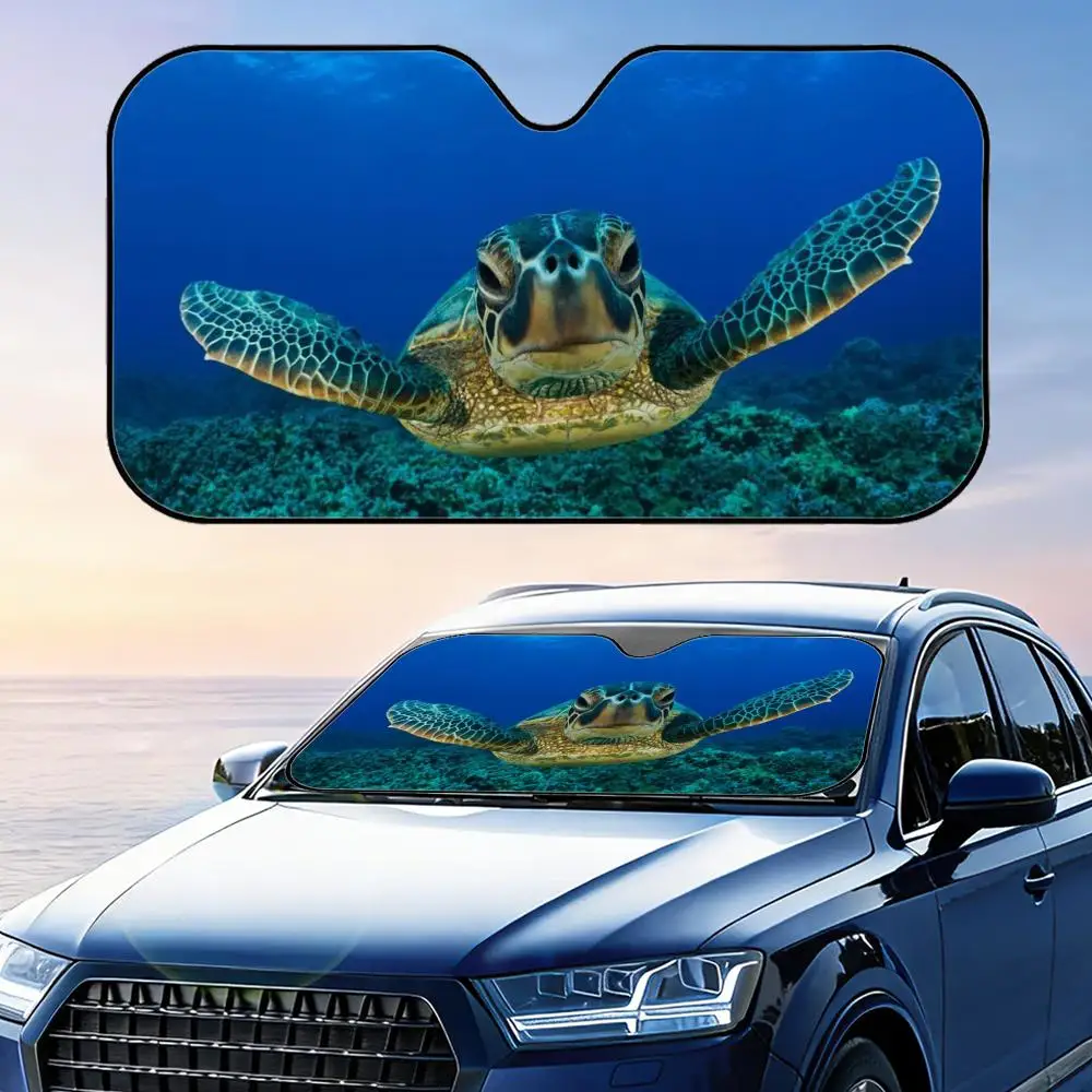 

Sea Turtles Sun Visor Car Sun Shade Windshield Cover UV Protection Aluminum Foil Reflective Heat Insulation Foldable Reusable
