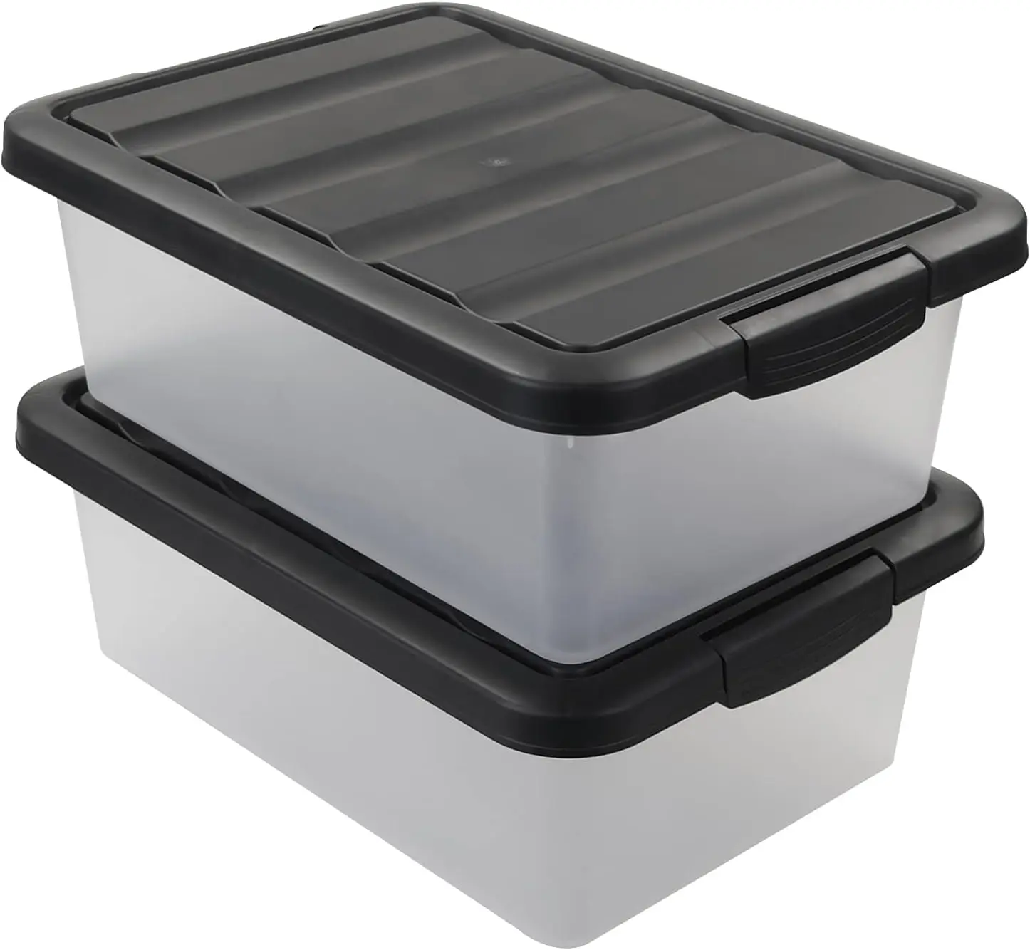 

Versatile Plastic Storage Box Organizer Bins with Black Lids, 14 Quart, 2 Packs