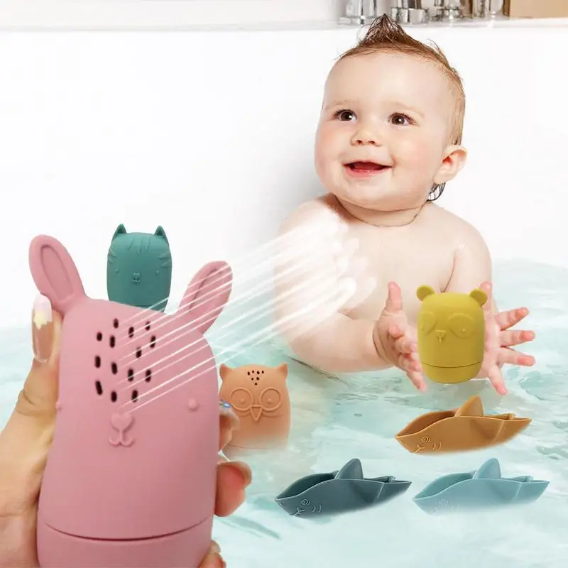 Silicone Bath Toys For Toddlers Silicone Shark Kids Bath Toys 7PCS Toddler Bath Toys Set For Kids Bath Toys Bathtub Spray Water