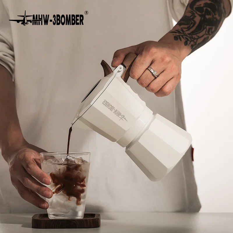 MHW-3BOMBER Double-Valve Moka Pot Espresso Maker for Home and Outdoor Coffee Brewing