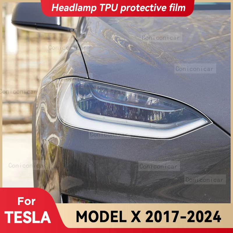 

Для TESLA Model X 2017-2024 автомобильные фары, прозрачная защитная пленка из ТПУ, передняя световая наклейка, изменение цвета, аксессуары