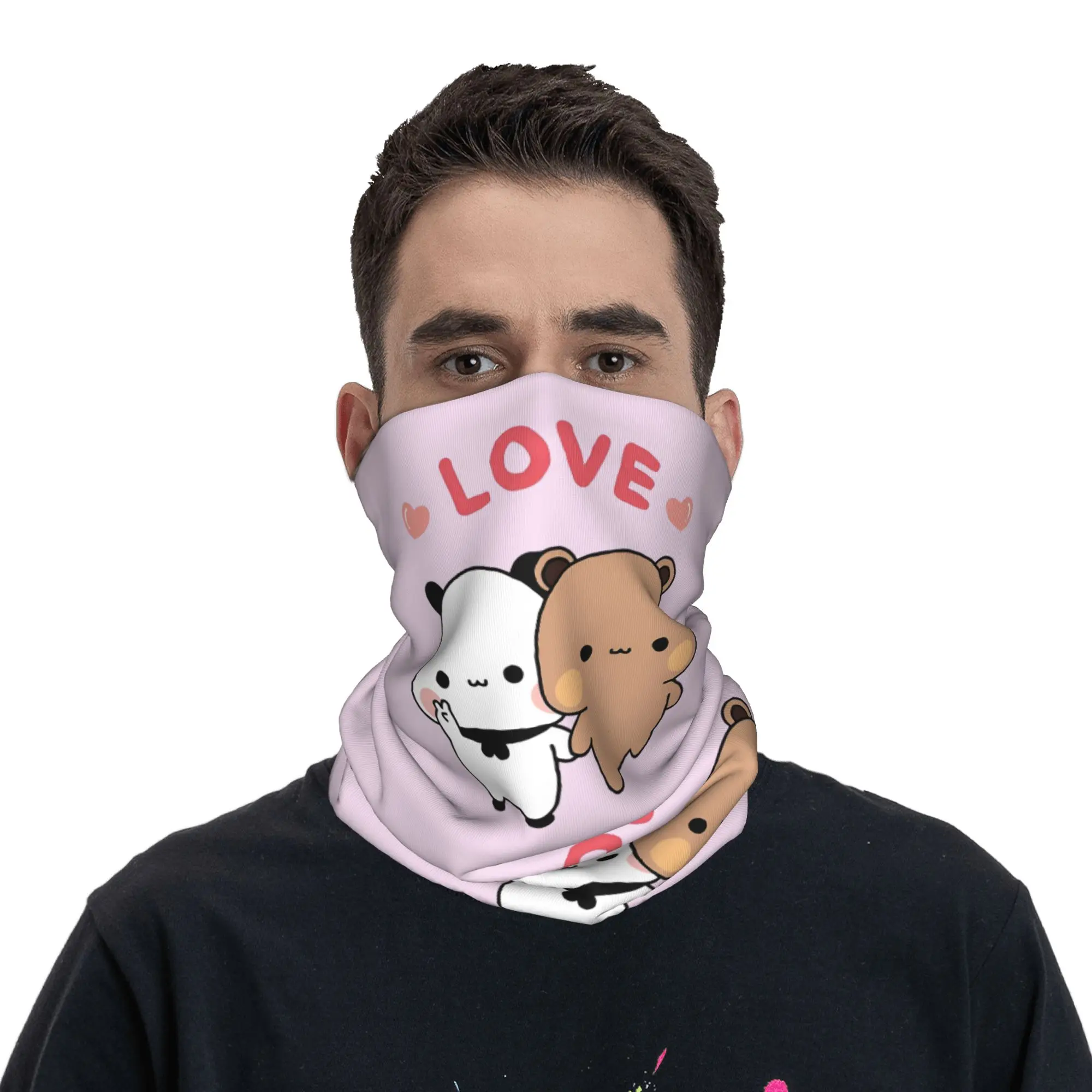 Individueller Niedlicher Emoticon B-Bubus D-Dudus Bandana Nackenwärmer für Männer und Frauen Winter Ski Schlauchschal Gaiter Kawaii Cartoon Bären-Gesichtsmaske