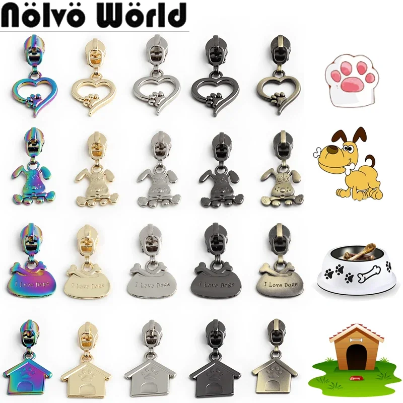 5/20/200PCS Cheap Price Claw/Dog Bowl/Pet House 5# Nylon Metal Zipper Slider Puller For Backpack Bags Purse Zip Head Accessories
