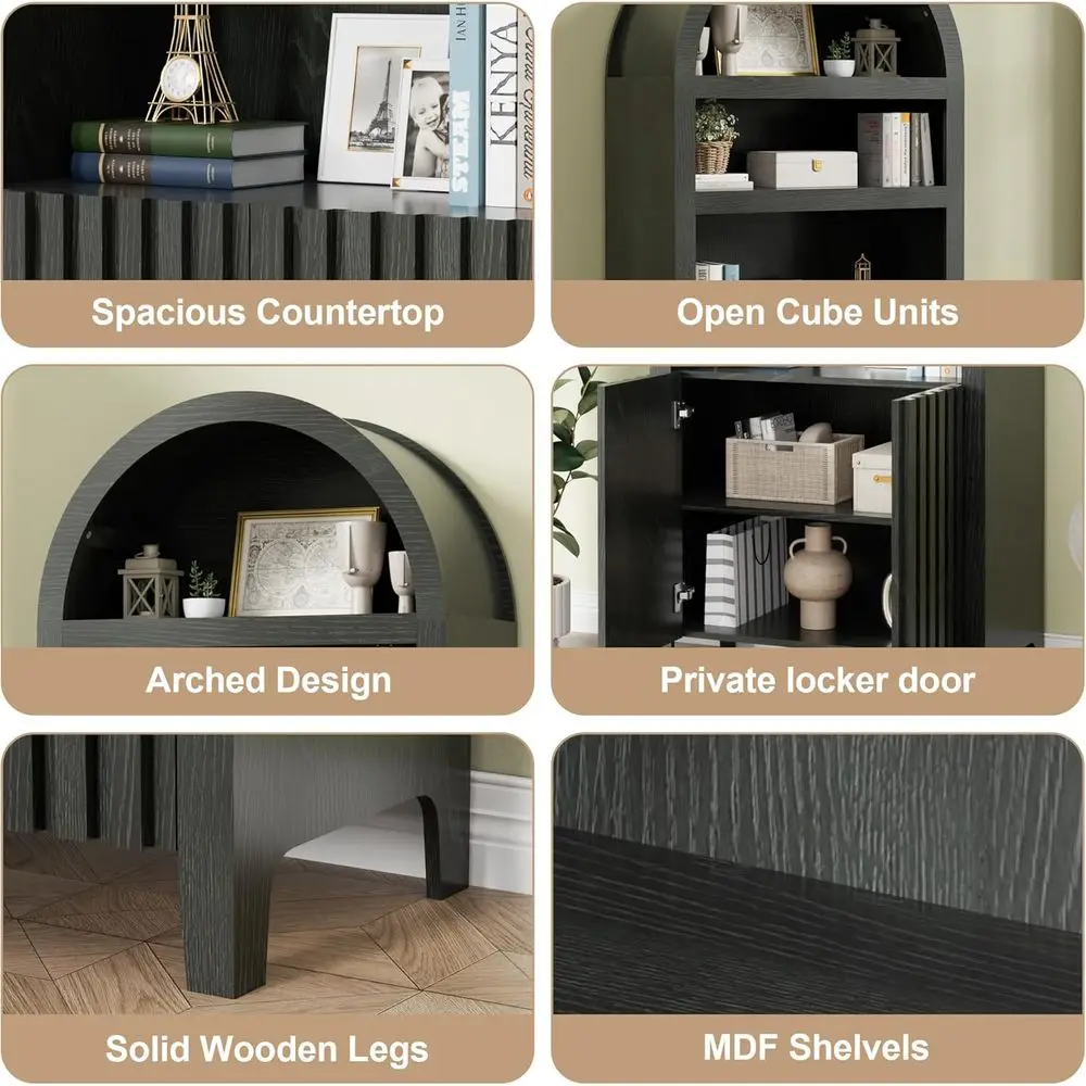 5-Tier Black Arched Cabinet for Living Room and Kitchen Storage