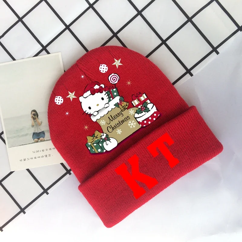 Sanrio Knitted Hat Hello Kitty Anime Cute Woolen Hats children Cute printed household Beanies Caps Winter outdoor warm cap gifts