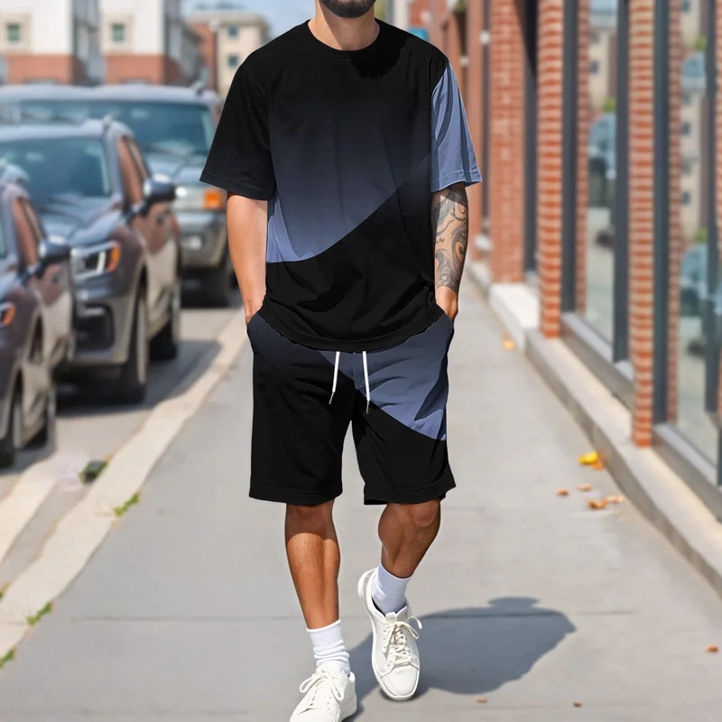 

2025 New Summer Mens Casual Fashion T Shirt Suit Retro Print Design Polyester Fabric Skin Friendly Comfortable Loose Fit