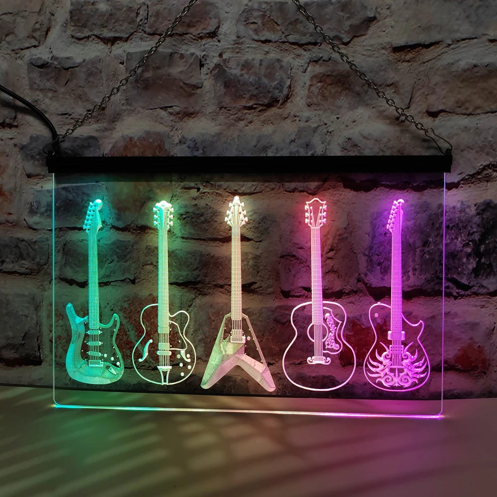 Guitar Band Room-LED Neon Sign Featuring Colorful Flowing Effect, Perfect for Home Decoration and Creating Party Mood