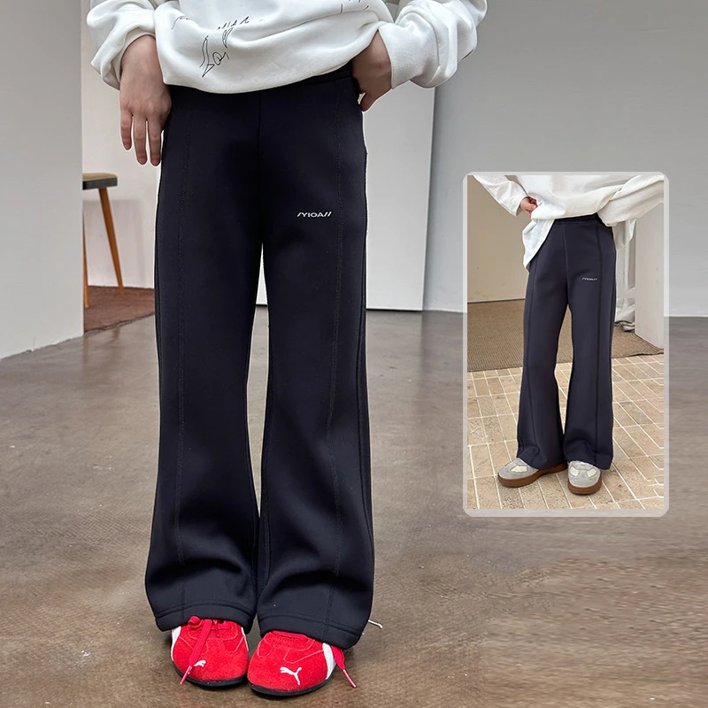 

Winter Kids Baby Girl Bell Bottom Pant Elasticity Letter Pocket Thick Warm Toddler Girl Flared Pants Children Girl Yoga Pant