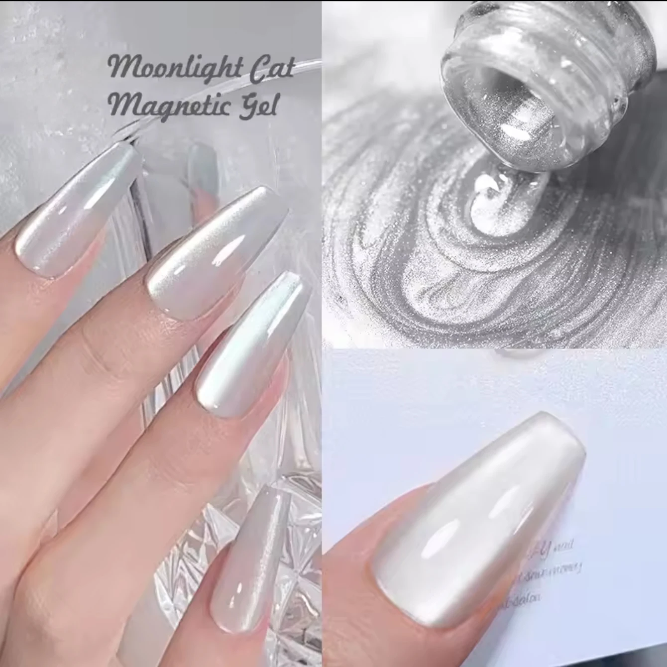 MIANEL 10ML Sparkling Clear White Cat Eye Gel Nail Polish Popular and Versatile Delicate Glass Bead Nail Polish White Nails