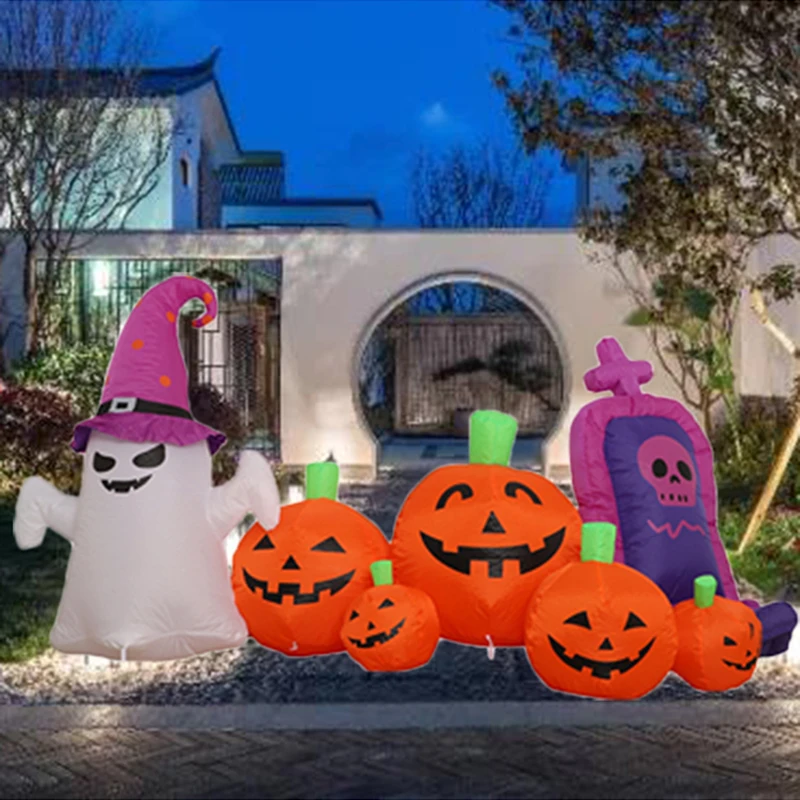 Halloween 2.4m Inflatable Luminous Decoration Pumpkin Elf Tombstone Ornament Party Built-in LED Lights Outdoor Courtyard Props