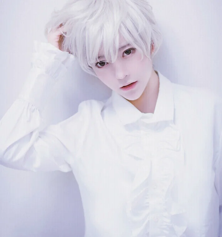 Unisex Short Silver White Cosplay Party Wigs Synthetic Wigs For Boys Mens