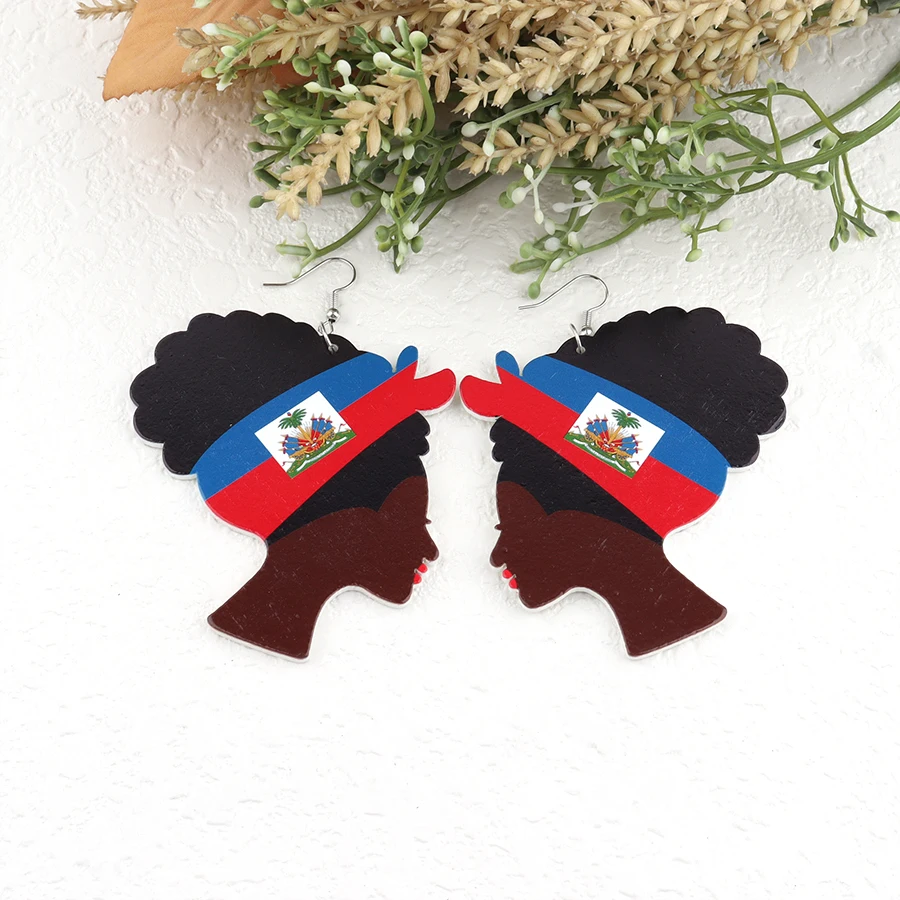 newest Haiti Black Woman wooden earrings