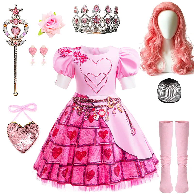 Descendants Pink Princess Fairy Girls Outfits Halloween Cosplay Carnival Party Christmas Children's Costume Fancy Kids Clothes