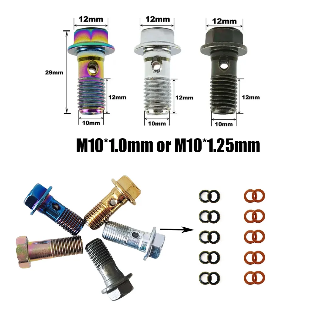 M10x1.0 lub M10x1.25 śruba Banjo twarde żelazne okucia Banjo motocyklowe wkręty Banjo zacisk hamulcowy Cylinder główny przewód hamulcowy śruby