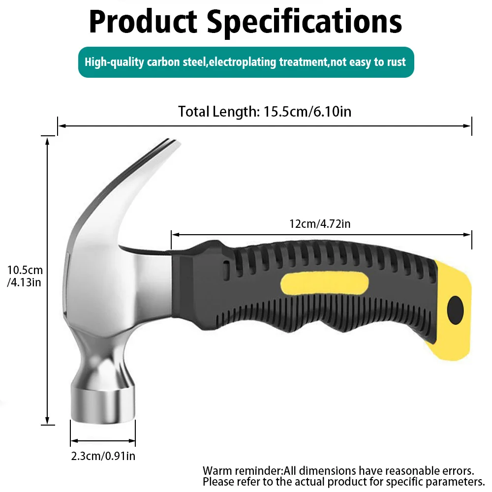 New Carbon Steel Multifunctional Mini Hammer Hardware Work Tool Household Use Claw Hammer Anti-skid Shockproof Fitter Hammer