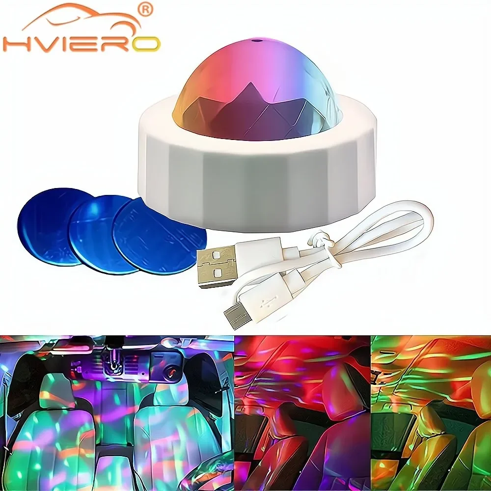 1X Car Ambient Lantern Accessories DJ RGB Colorful Music Sound Led Party Atmosphere Interior Dome Trunk Wall Lamp Welcome Light