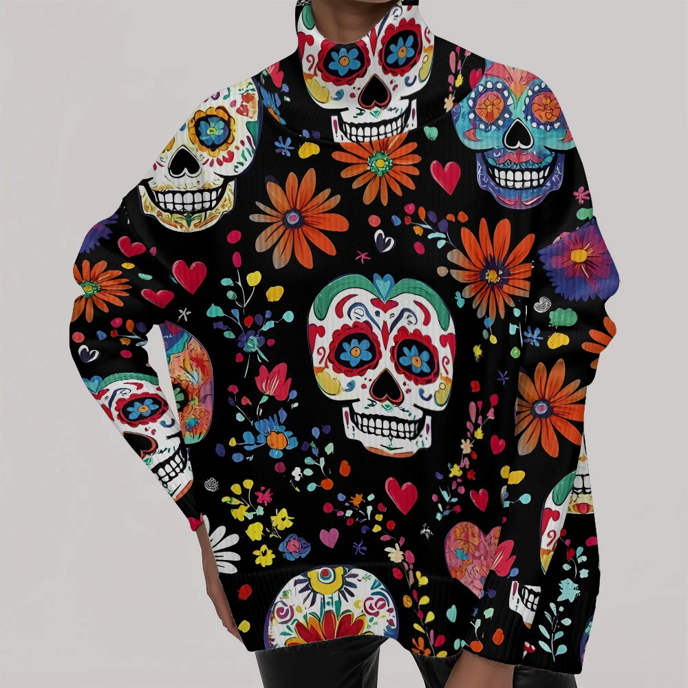 

Новинка 2025, женский свитер с милым котом и водолазкой, повседневный женский свитер с цветной геометрией