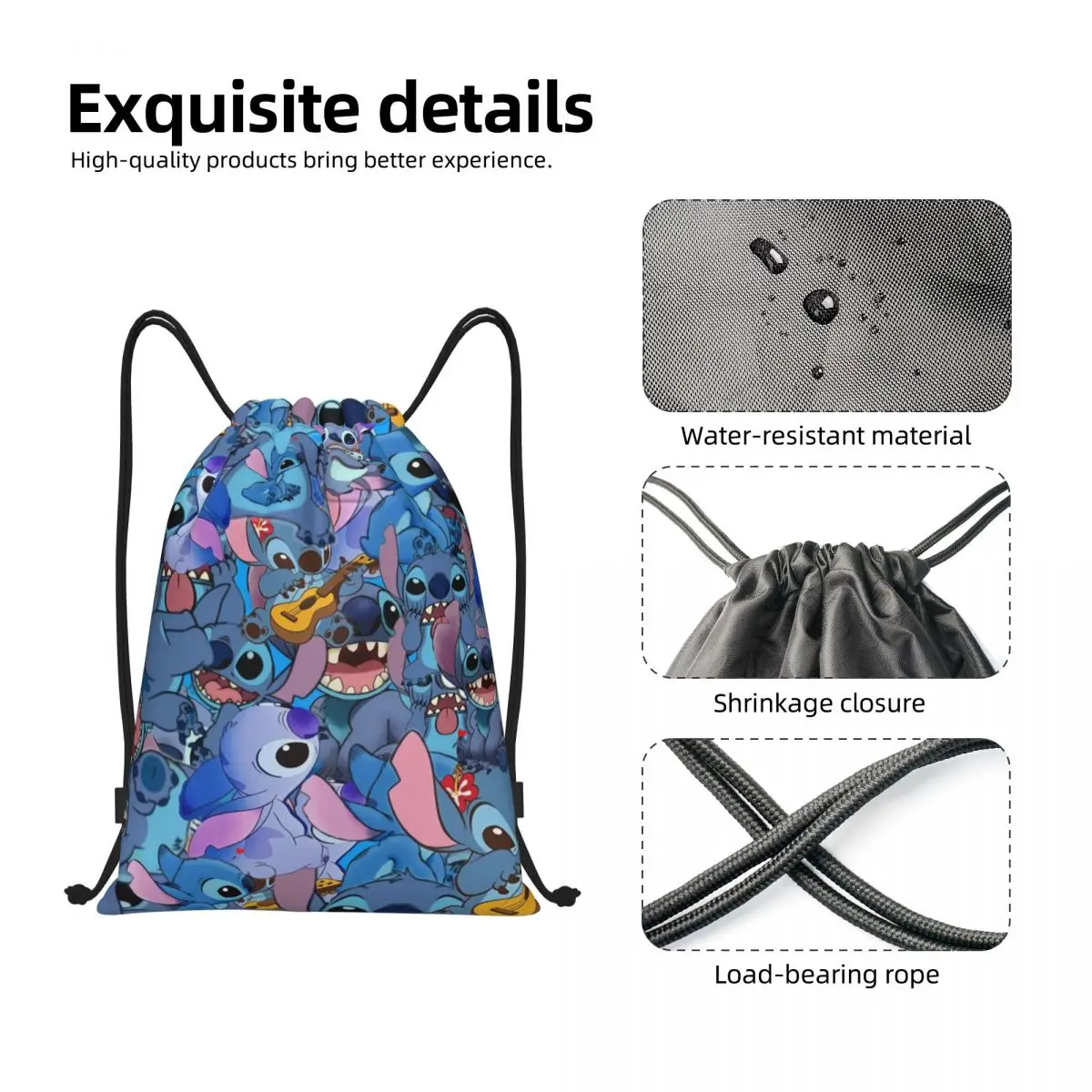 Custom Stitch Guitar Drawstring Backpack, Lightweight Gym Sports Sackpack para viajar, homens e mulheres