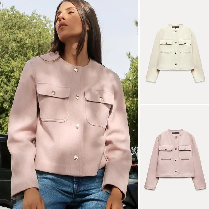 

Soft Long Sve Jaet Outerwear ket Decorated Work Warehouse ip Autumn Collection Ele Commuting Women's Coat