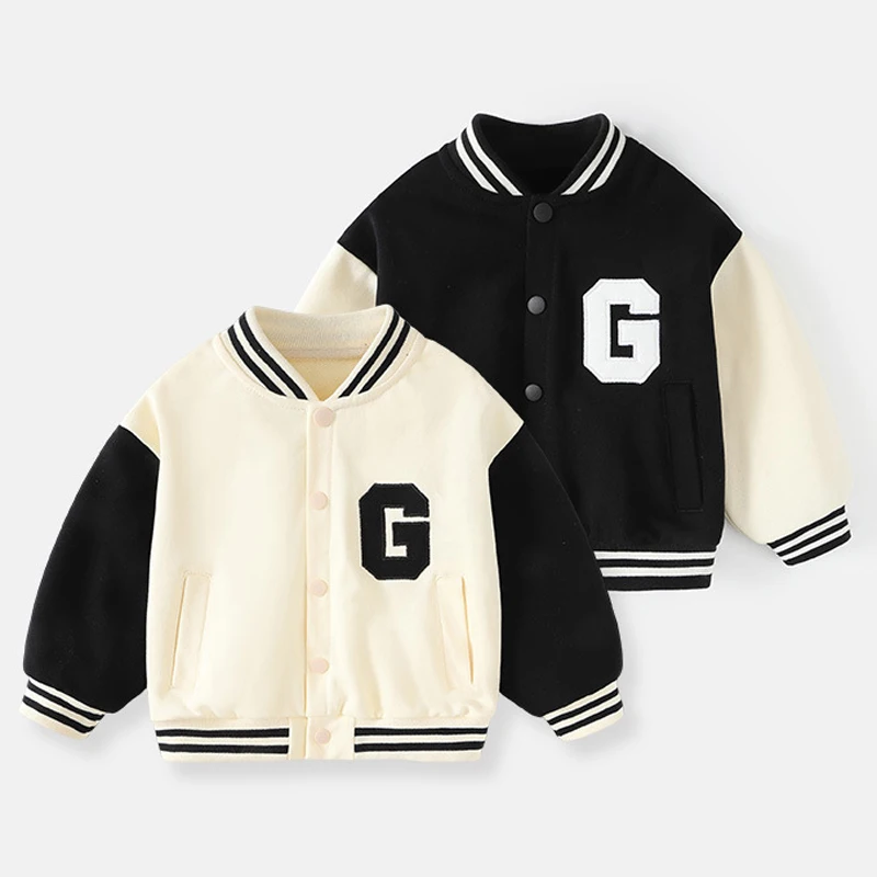 Spring Autumn New Baby Boys Baseball Jacket Patchwork Letter Print Single Breasted Sport Coat For Kids Casual Outwear 1-5 Years