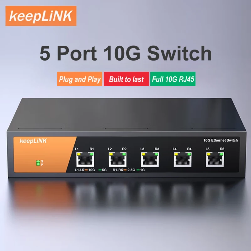 

KeepLiNK 5-портовый 10-мегапиксельный неуправляемый Ethernet-коммутатор для настольного/настенного крепления Plug & Play Прочный металлический корпус Скорость автоматического переговоров