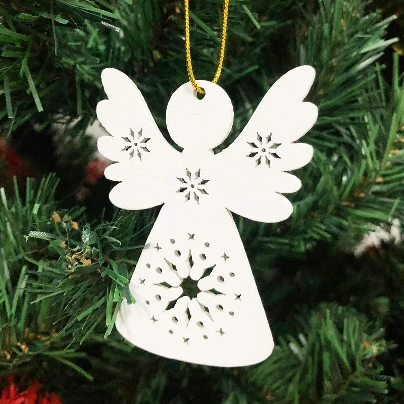 10 قطع من زخارف الملاك الخشبية، زينة شجرة عيد الميلاد، ديكور المنزل، مجموعة الحرف اليدوية المعلقة، مشروع الطلاء بنفسك