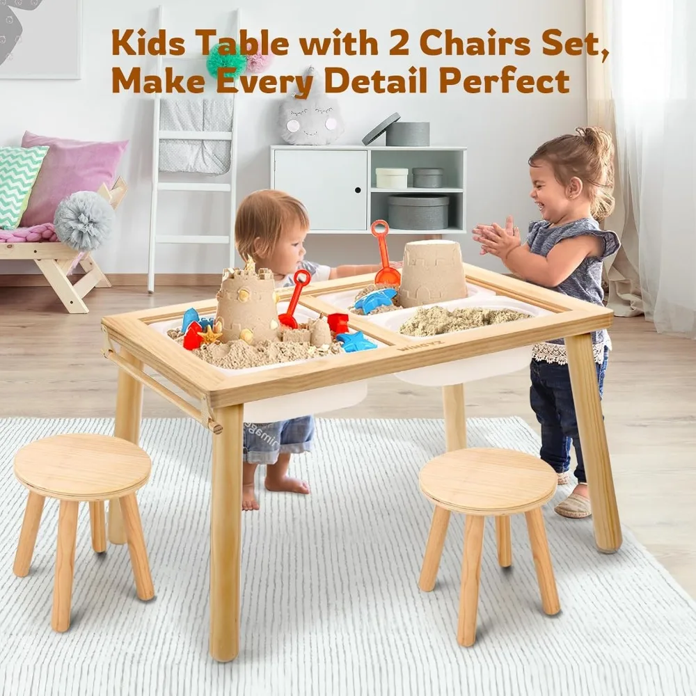 Conjunto de mesa e cadeira sensorial, mesa infantil 3 em 1 para brincar, estudo, arte, jantar, armazenamento de brinquedos, para crianças pequenas, mesa de atividades com caixas de armazenamento